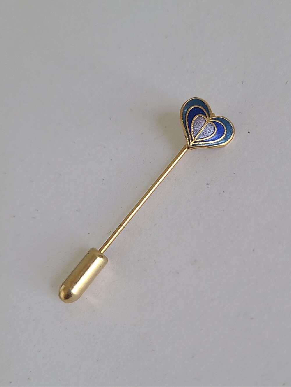Vintage Style Gold Tone Blue Enamel Heart Lapel Stick Pin Brooch